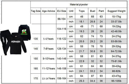 Boys Long-sleeved suit sweater + pants Hoodies Kids Childrens YouTubes Clothes Fashion Blue Black Costume
