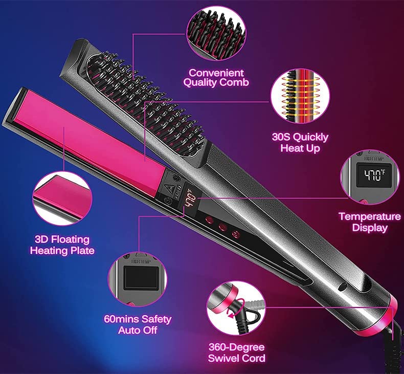 TTEDOYE 3 In 1 Hot Comb Multifunctional Hair Straightener Iron Hair Straightening Brush Heat Comb Fast Heating Hair Curler Hair straightener brush hair straightener iron