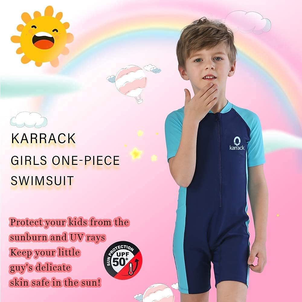 Karrack Girls and Boys One Piece Rash Guard Swimsuit Kid Water Sport Short Swimsuit UPF 50+ Sun Protection Bathing Suits