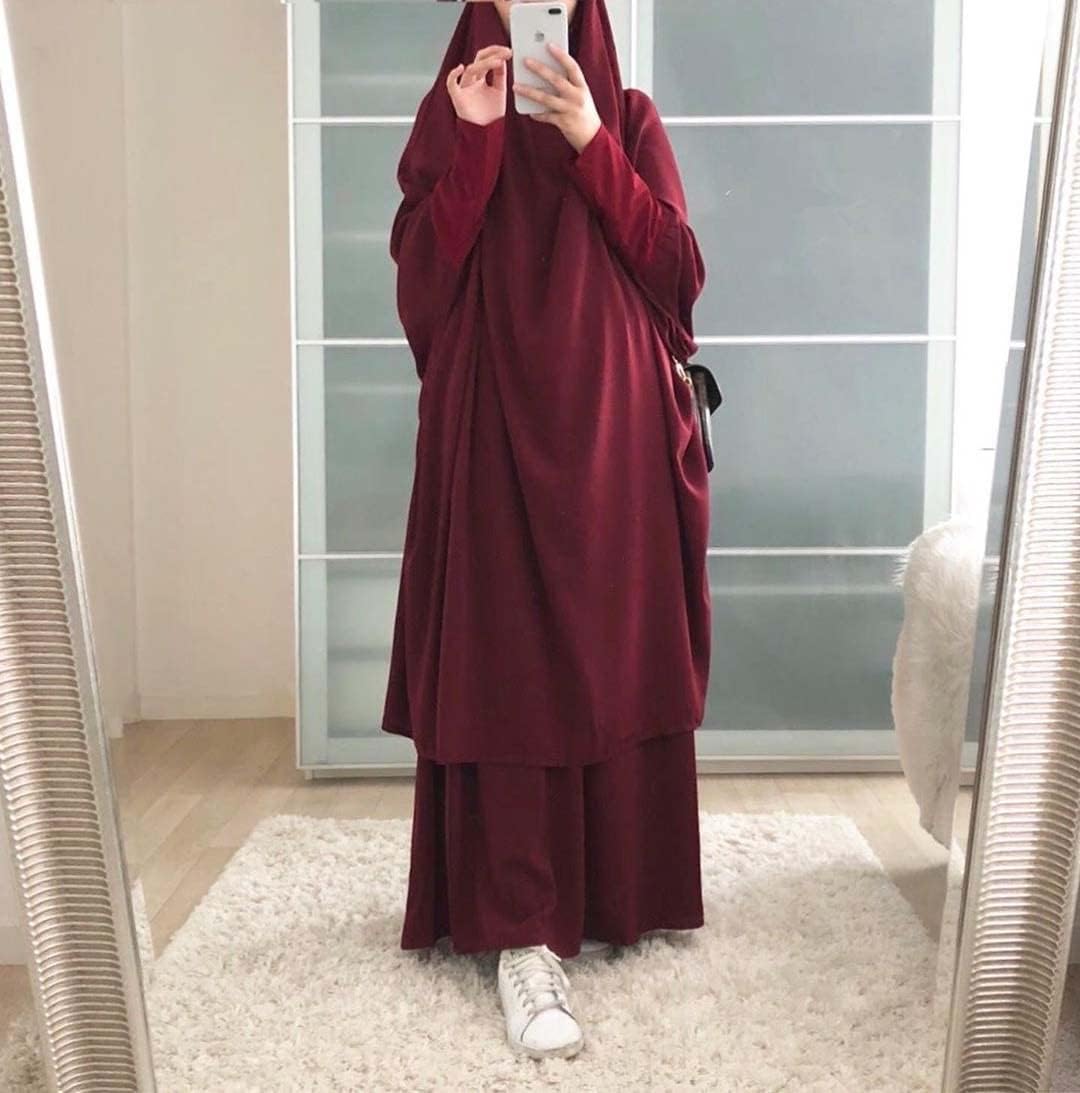 BOJON Muslim Two Piece Prayer Dress for Women Abaya Dress Islamic Middle East Dubai Turkey Maxi Abaya Kaftan with Full Length Hijab Dress