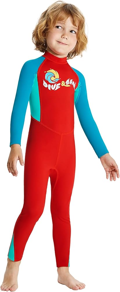 Happy Cherry Kids Wetsuits Girls Boys Neoprene Thermal Warm One Piece Swimsuit Long Sleeve UV Protection Back Zipper Rash Guard Diving Swimming Surfing 3-12 Years