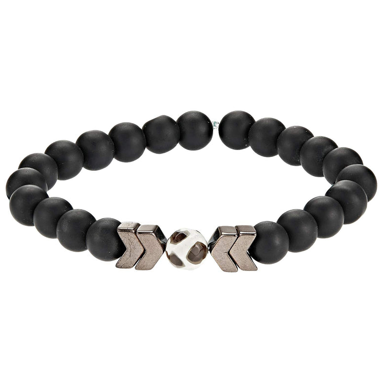 Alwan Onyx, Hematite and Agate Elastic Bracelet for Men - EE3838HRAG