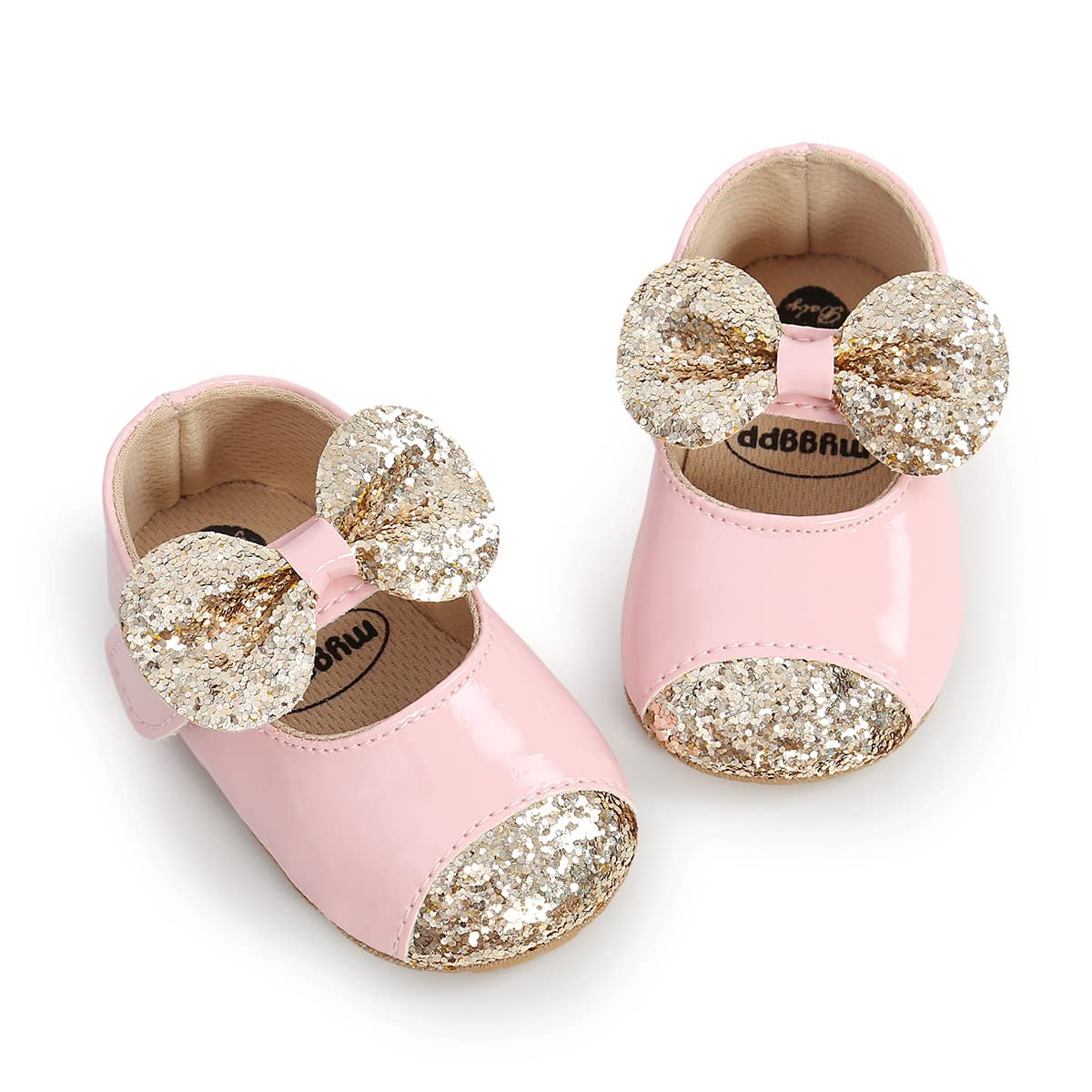 ohsofy Infant Baby Girls Mary Jane Flats Soft Sole Non-Slip Bow Knot Princess Wedding Dress Shoes Toddler Crib Shoes, for 6 Months baby