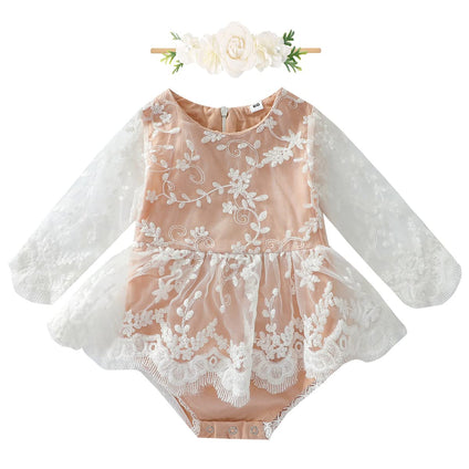 IBTOM CASTLE Baby Girl Summer Clothes Boho Lace Romper Dress Ruffle Embroidered Bodysuits Backless One Piece Jumpsuit Infant Coming Home Onesie Ist Birthday Cake Smash Photoshoot Outfit 3-6 Months