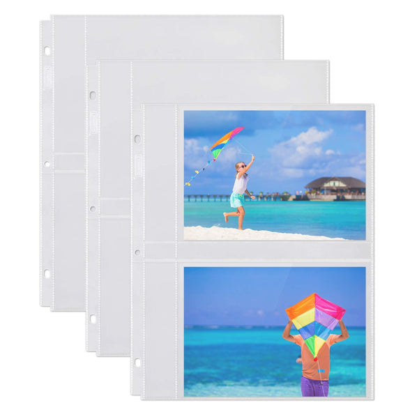 Dunwell 5x7 Photo Sleeve Inserts - (5x7, 50 Pack), for 200 Photos, Crystal Clear Photo Pockets for 3-Ring Binder, Photo Album Refillable Page Inserts, Each Page Holds Four 5 x 7" Pictures, Postcards