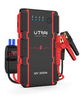 Utrai Jump Starter Car Battery Jstar Mini, Smart Clip With Battery Detection, 12V 1000A (Up To 6.0L Gas Or 4.5L Diesel Engine) Power Pack Auto Battery Booster With Led Ligh