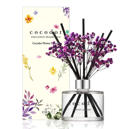 COCODOR Preserved Real Flower Reed Diffuser/French Lavender / 6.7oz(200ml) / 1 Pack/Reed Diffuser Set, Oil Diffuser & Reed Diffuser Sticks, Home Decor & Office Decor, Fragrance and Gifts