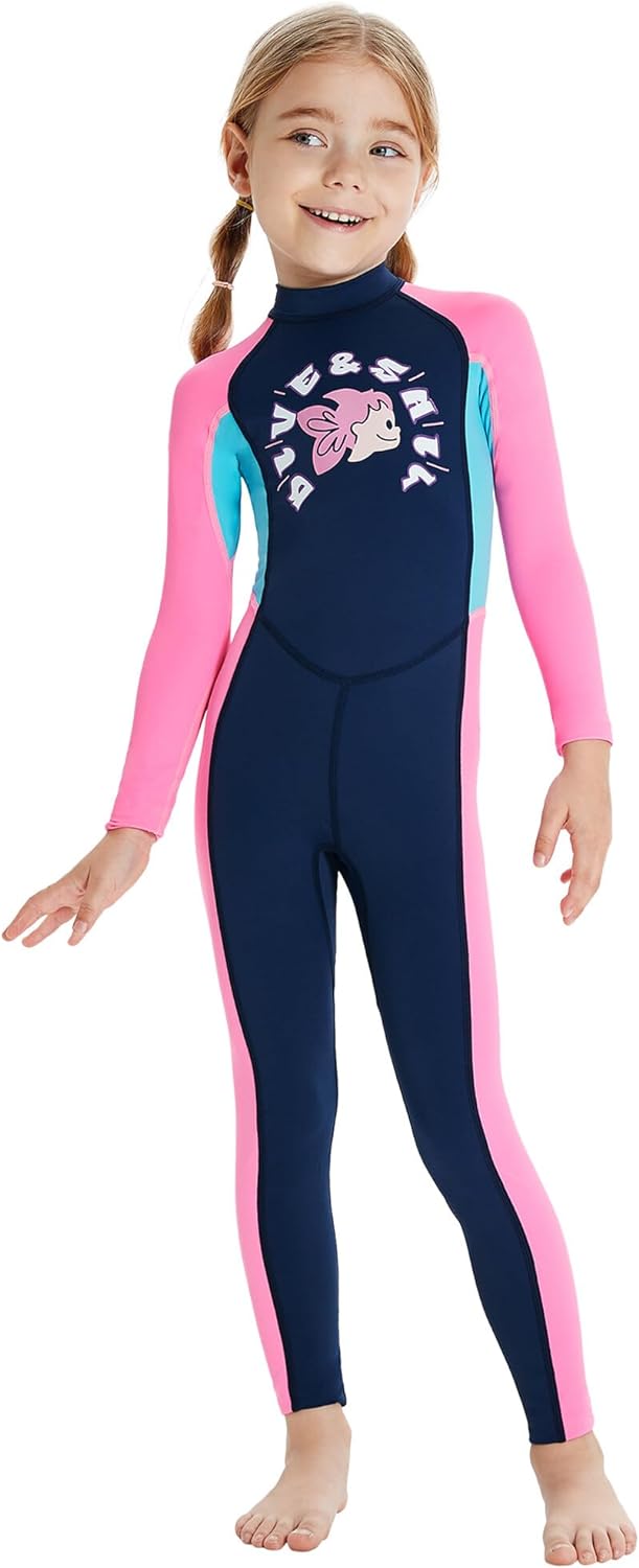 Happy Cherry Kids Wetsuits Girls Boys Neoprene Thermal Warm One Piece Swimsuit Long Sleeve UV Protection Back Zipper Rash Guard Diving Swimming Surfing 3-12 Years