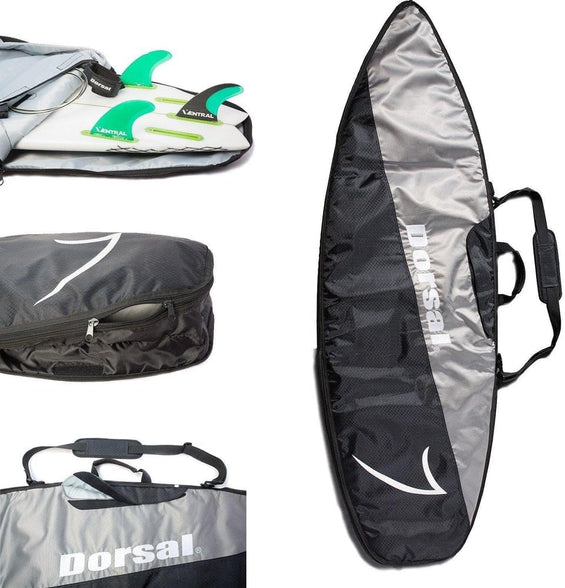 DORSAL Travel Shortboard and Longboard Surfboard Board Day Bag Cover Black/Grey Nylon (Sizes 5'6, 5'10, 6'0, 6'2, 6'6, 6'8, 7'0, 7'2, 7'6, 8'0, 8'6, 9'0, 9'6)