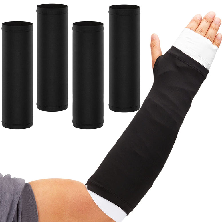 4 Pack Arm Cast Cover Elastic Short Cast Cover for Arm Bath Shower Cast Wound Covers Removable and Washable Arm Cast Padding for Sports, 11 Inch Length x 9-11 Inch Circumference (Black)