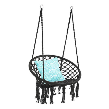 Round Hammock Chair Outdoor Indoor Dormitory Bedroom Yard For Child Adult Swinging Hanging Single Safety Chair Hammock (Color : Black)