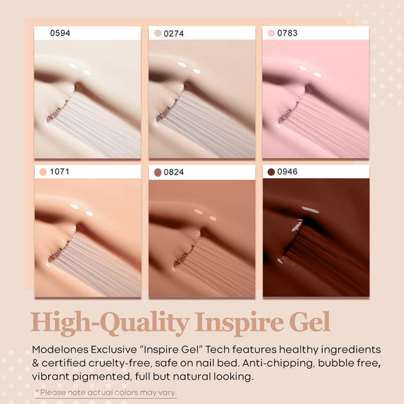 modelones Gel Nail Polish Set- 6 Colors Nude Gel Polish All Seasons Skin Tones Pink Neutral Brown Gel Polish Kit, Soak Off Gel Nail Kit DIY at Home