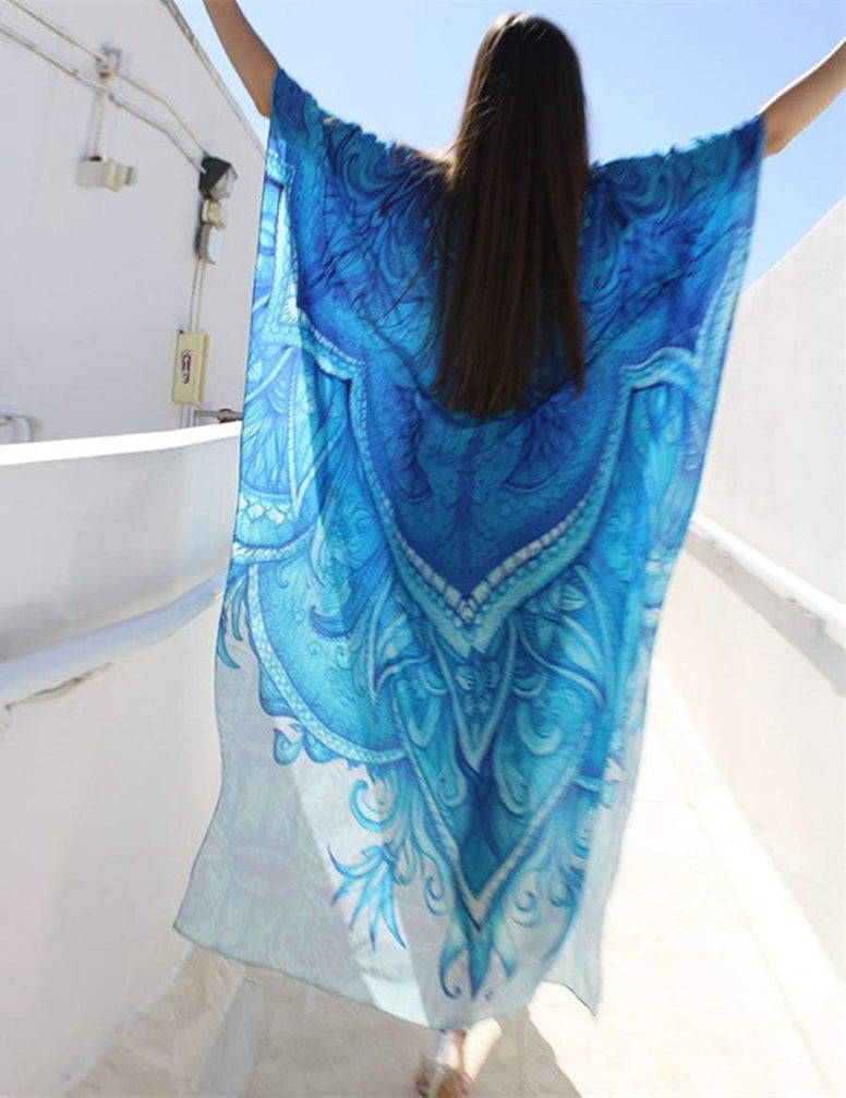 YouKD Summer Floral Loose Caftan Boho Beach Bikini Cover Up Dress Plus Size Robe for Women