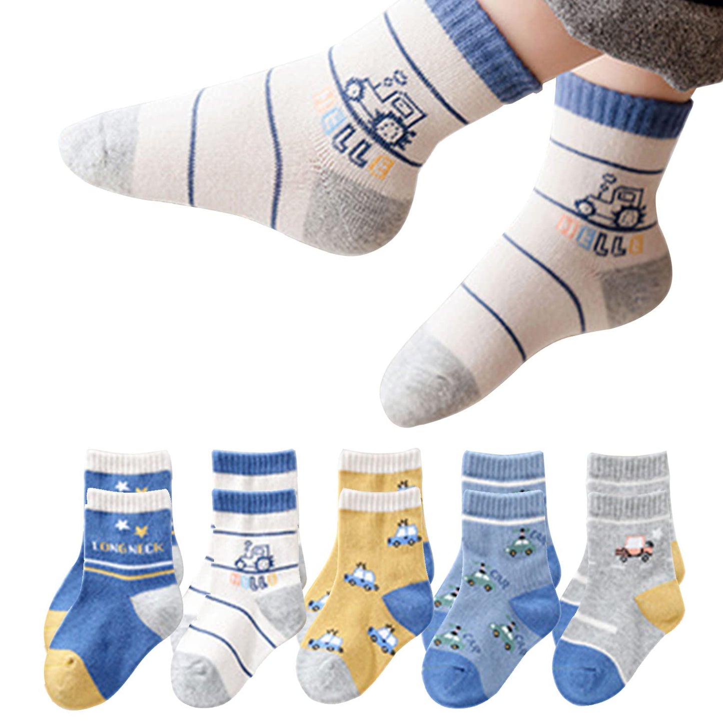 5 Pack Toddler Socks Fall Cute Non Slip Sock For 4-6 6-8 8-10 Years Old Boys Girls Baby Newborn Infants Kids