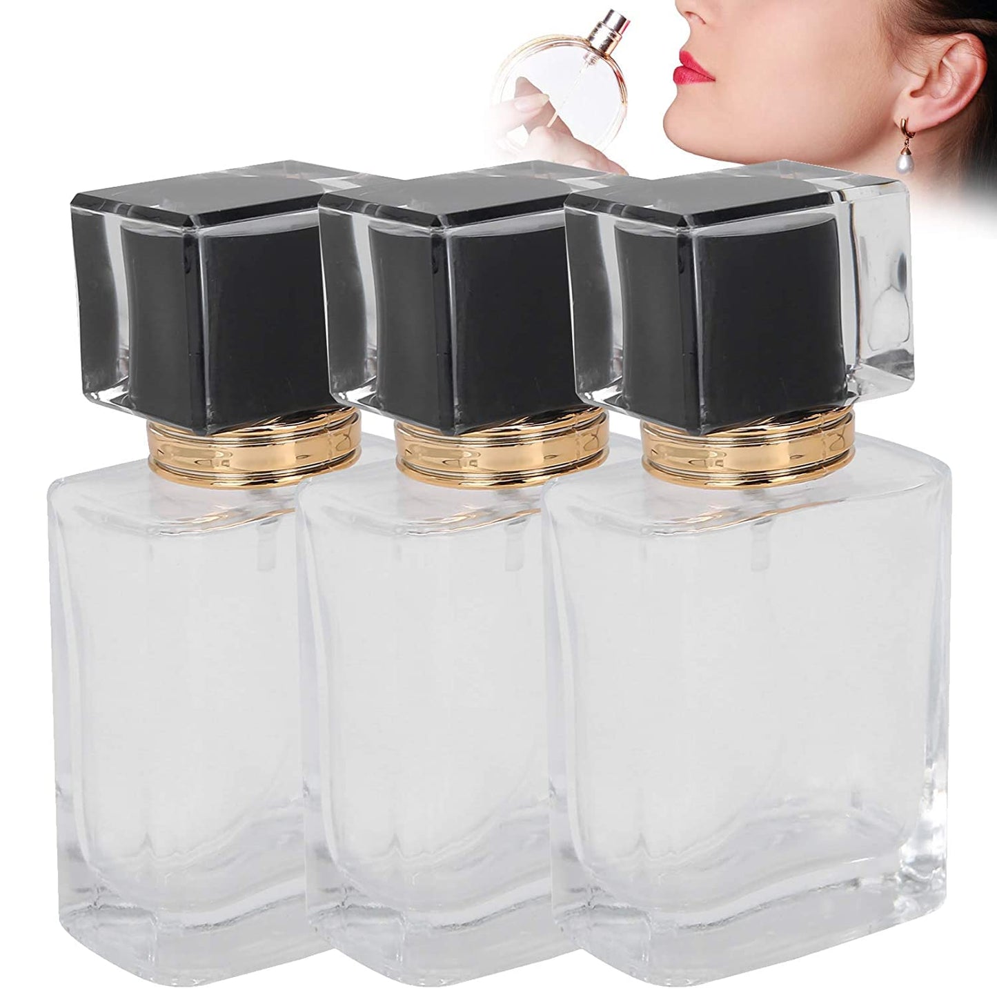 Spray Bottles, 3Pcs 50ml/1.69 Oz Square Empty Frosted Glass Spray Bottles Perfume Atomizer, Refillable Fine Mist Spray Empty Perfume Bottles, for Essential Oils, Makeup Toner Lotion (Clear)