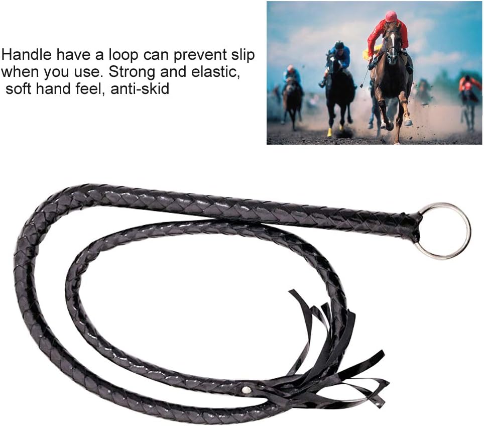CALIDAKA Faux Leather Black Whip Costume Whip Handmade Bullwhip, Whip Costume Accessory Horse Riding Crops Equestrianism Whips for Stage Performance Racing Cosplay Costume Accessories