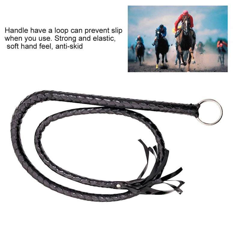 CALIDAKA Faux Leather Black Whip Costume Whip Handmade Bullwhip, Whip Costume Accessory Horse Riding Crops Equestrianism Whips for Stage Performance Racing Cosplay Costume Accessories