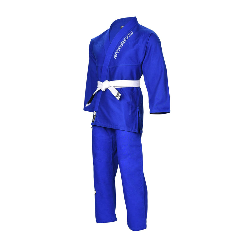 Starpro Evolve Kids BJJ GI - Premium Cotton Blend - White Blue Black - Preshrunk Gi for Boys Girls for Martial Arts Training and Fight