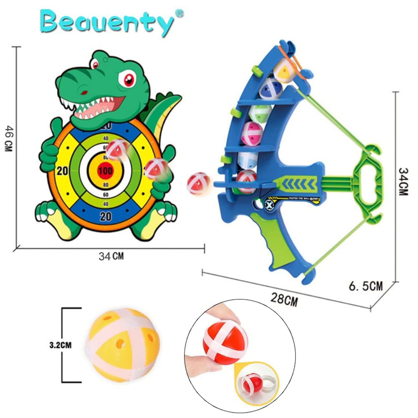 Beauenty Target Shooting Games Kids Toys, Safe Shooting Games Toys, 1 Dinosaur Bow and Arrow with 24 Sticky Balls for 4 5 6 7 8 9 Years Old Boys Girls Toy Set Gift (Dinosaur Shooting Games)