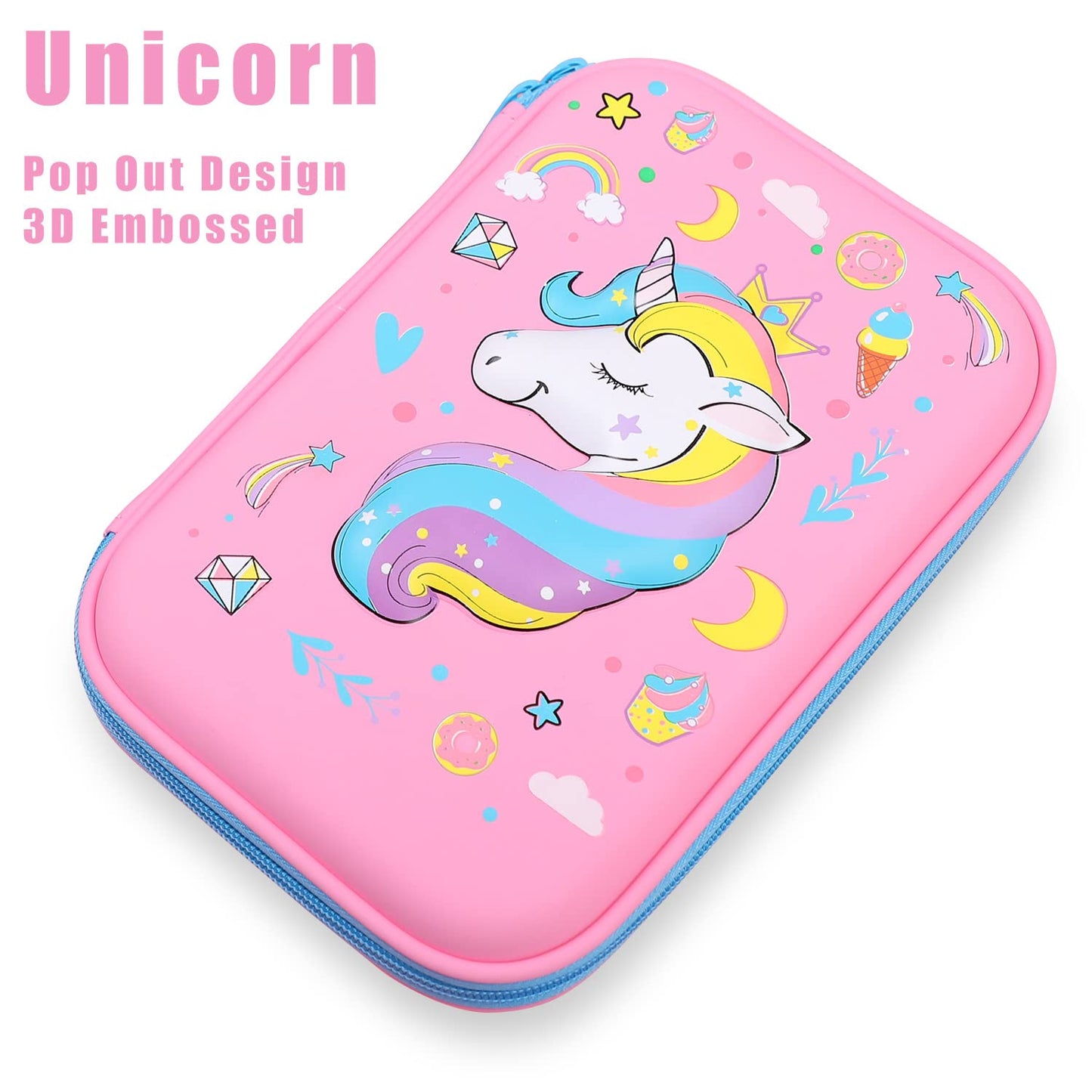 SOOCUTE Crown Unicorn Gifts for Girls - Cute Big Size Hardtop Pencil Case with Compartment - Kids School Supply Organizer Stationery Box Zipper Pouch (Light Pink)