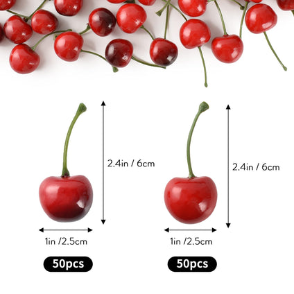 KASTWAVE Artificial Cherry Fruit, Fake Cherries Red Simulation Red Black Cherries Artificial Cherry Decorations Fake Fruit Model Home House Kitchen Party Decoration Desk Ornament(100pcs)