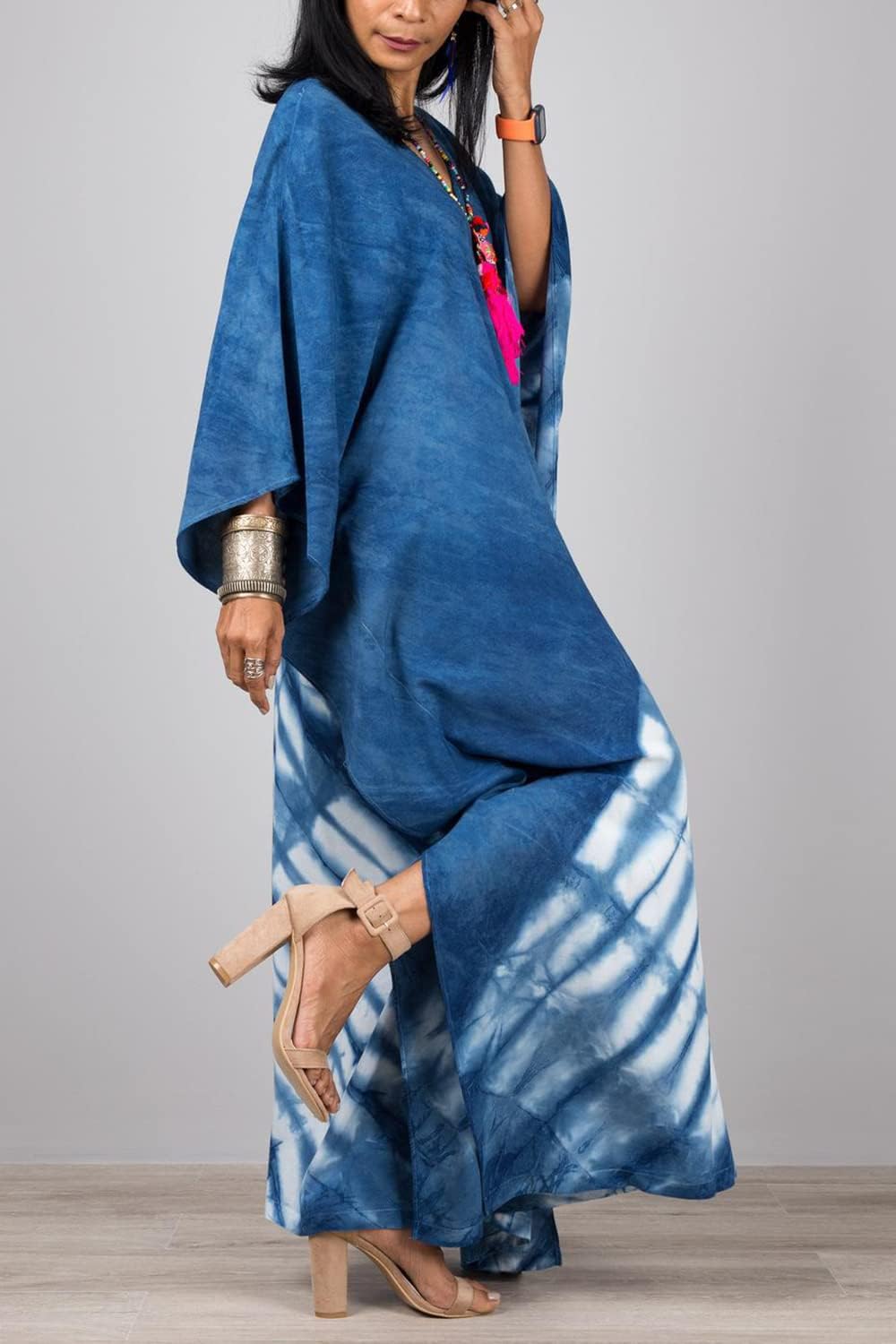 YouKD Summer Long Kaftan Dress Bohemian Roomy Beach Robe Cover Up Plus Size Dress for Women