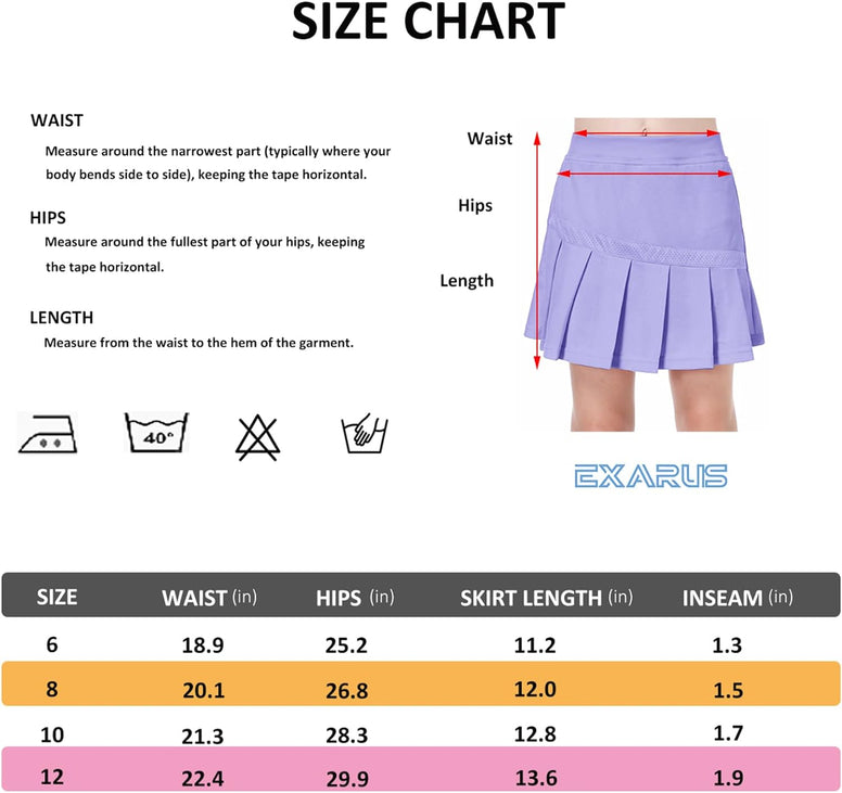 EXARUS Girls Tennis Skirts Pleated with Pockets Golf Sports Skort Shorts for Kids Athletic Activewear