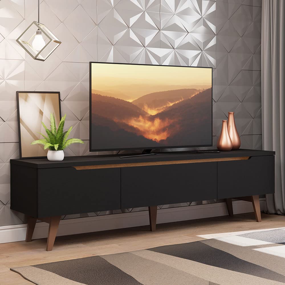 MADESA TV Stand with 2 Doors 1 Drawer, for TVs up to 75 Inches, Wood, 180 W x 50 H x 36 D Cm - Black