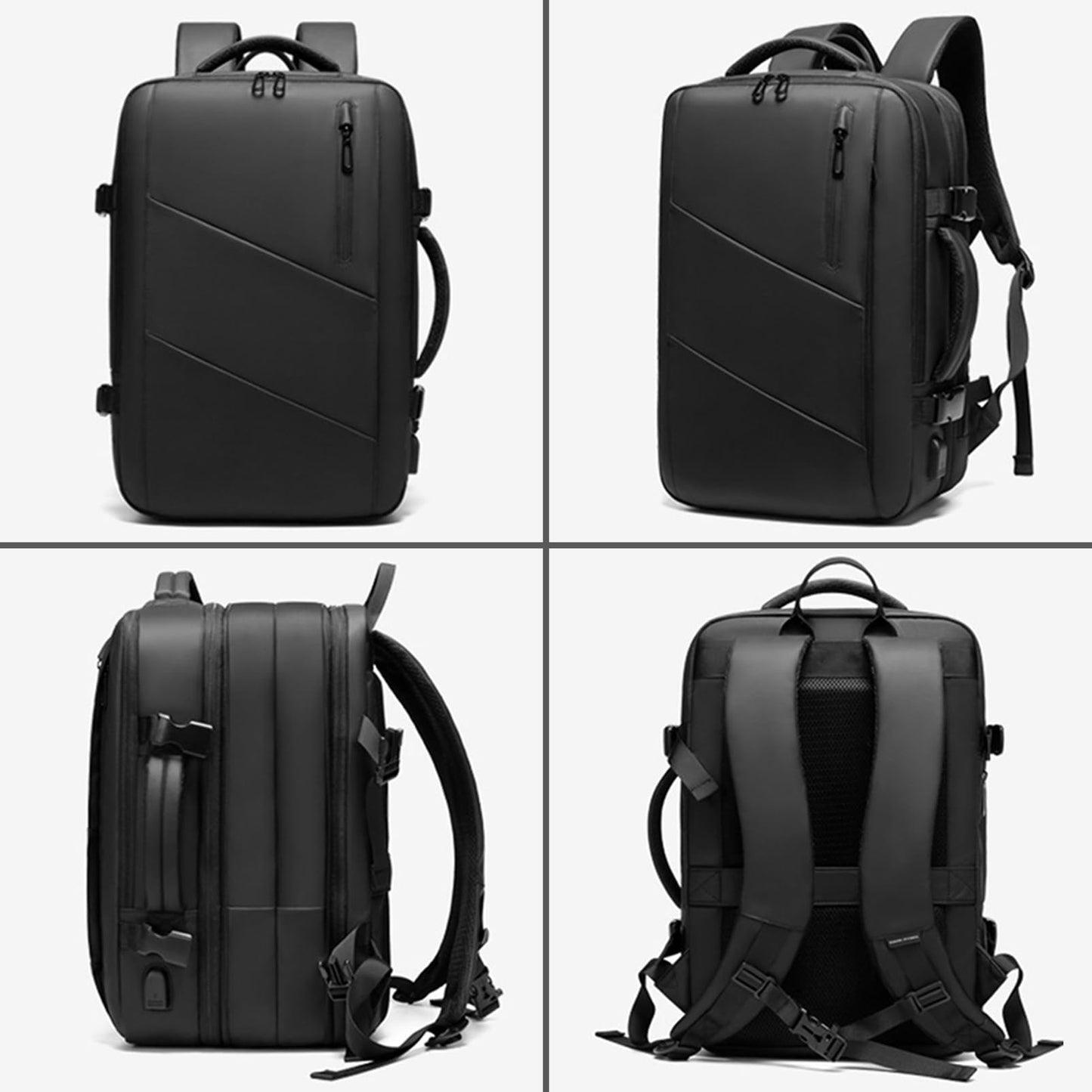 Qiccijoo Travel Backpack for Men Women 40L Flight Approved Carry On Backpack Expandable Large Luggage Backpack 17 Inch Waterproof Laptop Backpack Business School Weekender Overnight Backpack(Black)