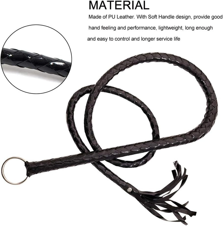 CALIDAKA Faux Leather Black Whip Costume Whip Handmade Bullwhip, Whip Costume Accessory Horse Riding Crops Equestrianism Whips for Stage Performance Racing Cosplay Costume Accessories