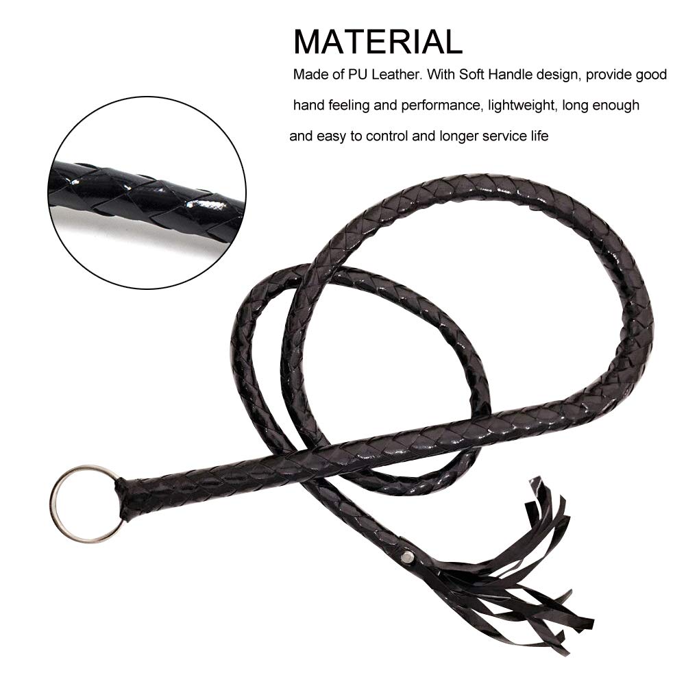 CALIDAKA Faux Leather Black Whip Costume Whip Handmade Bullwhip, Whip Costume Accessory Horse Riding Crops Equestrianism Whips for Stage Performance Racing Cosplay Costume Accessories