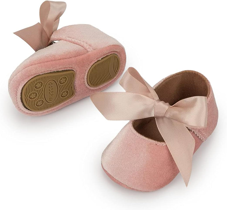 Morbido Infant Baby Girls Mary Jane Flats Soft Sole Non-Slip Bow Knot Princess Wedding Dress Shoes Toddler Crib Shoes, for 6 Months baby