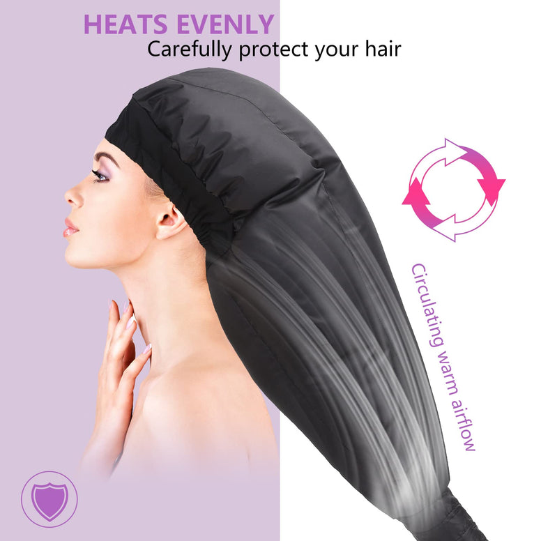 Hair Dryer Bonnet - Upgraded Hooded Hair Dryer with Adjustable Extra Large Bonnet More Easy to Enjoy Styling, Curling and Hair Deep Conditioning, with Free Carrying Case Portable Hair Drye Cap(Black)