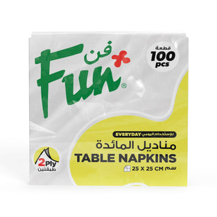 Fun Everyday Premium 2-Ply Paper Napkin Tissue Paper 25X25cm, White, Pack Of 100