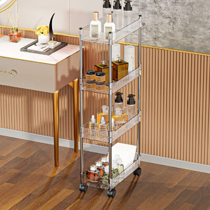 Sturdy 3-tier Storage Trolley Mobile Shelving, Rolling Utility Trolley Tower for Tight Spaces in the Kitchen and Bathroom.
