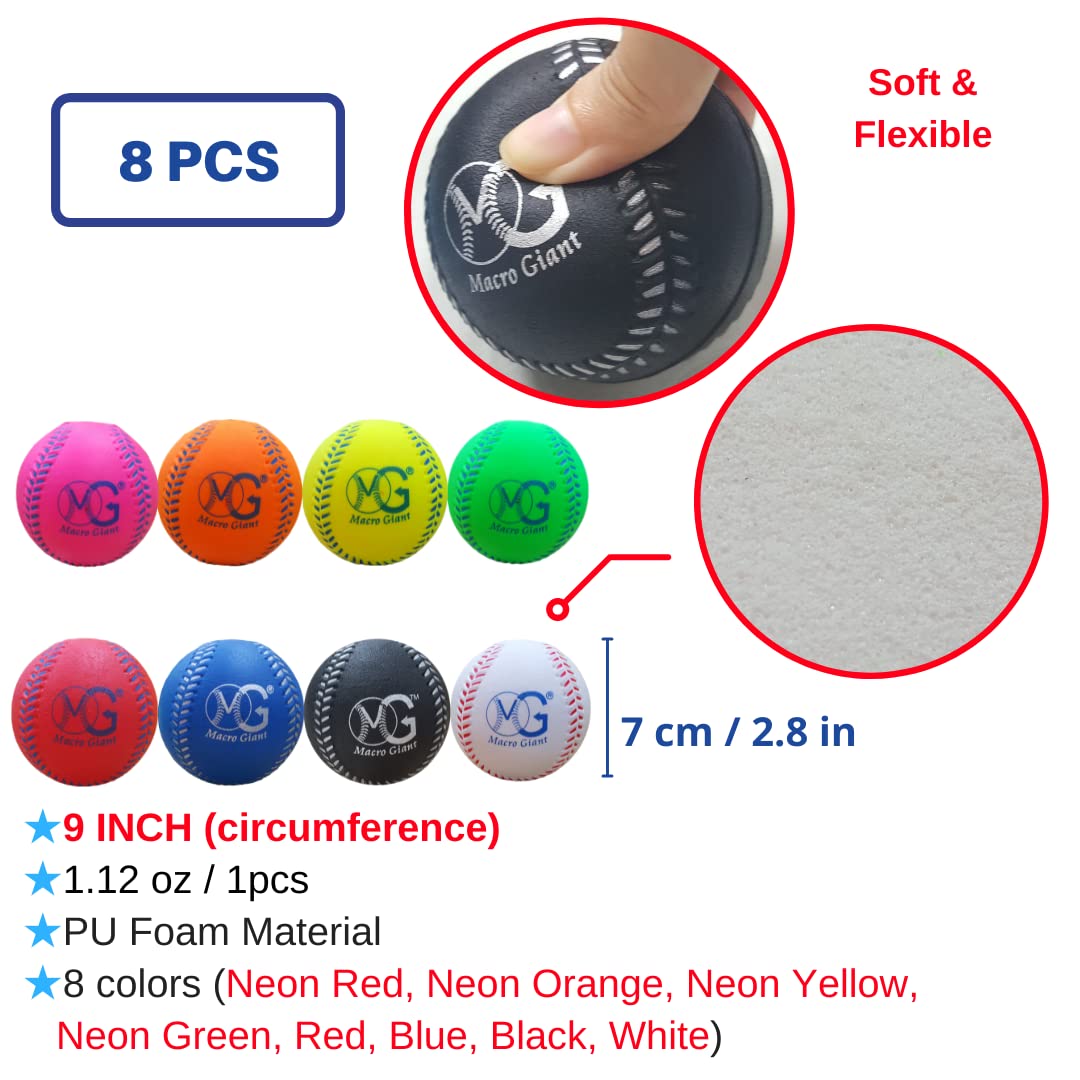 Macro Giant 24 Inch T Ball, Tee Ball, T-Ball Set, 1 Foam Bat, 8 Foam Baseballs, Multi Colors, Training Practice, Youth Batting Trainer Beginner, School Playground, Kid Gift