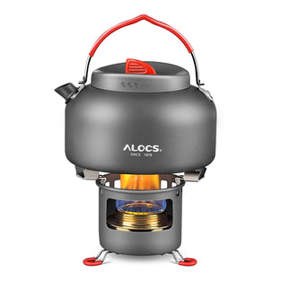 Alocs Camping Kettle, Premium Portable Ultra Outdoor Camping Tea Kettle Compact Lightweight Coffee Pot Alcohol Stove Tea Set