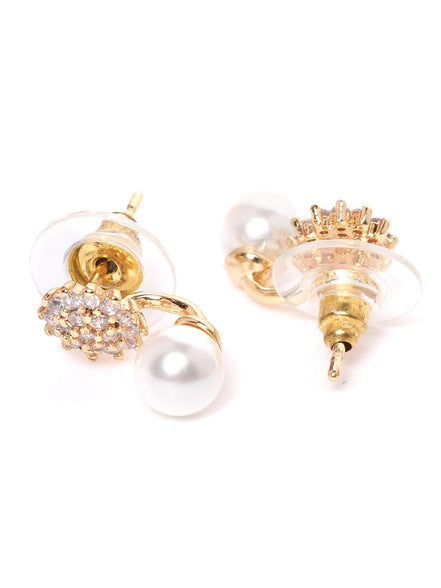 ZAVERI PEARLS Contemporary Stud Earrings For Women (Golden) (Zpfk9516)