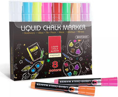 CLOUDFOUR Liquid Chalk Markers, Water based 8 Colorful Chalk Pens for Whiteboard, Blackboard, Paper, Glass and Ceramics. Dust-free Erasable Marker Pens for School, Office and Home.
