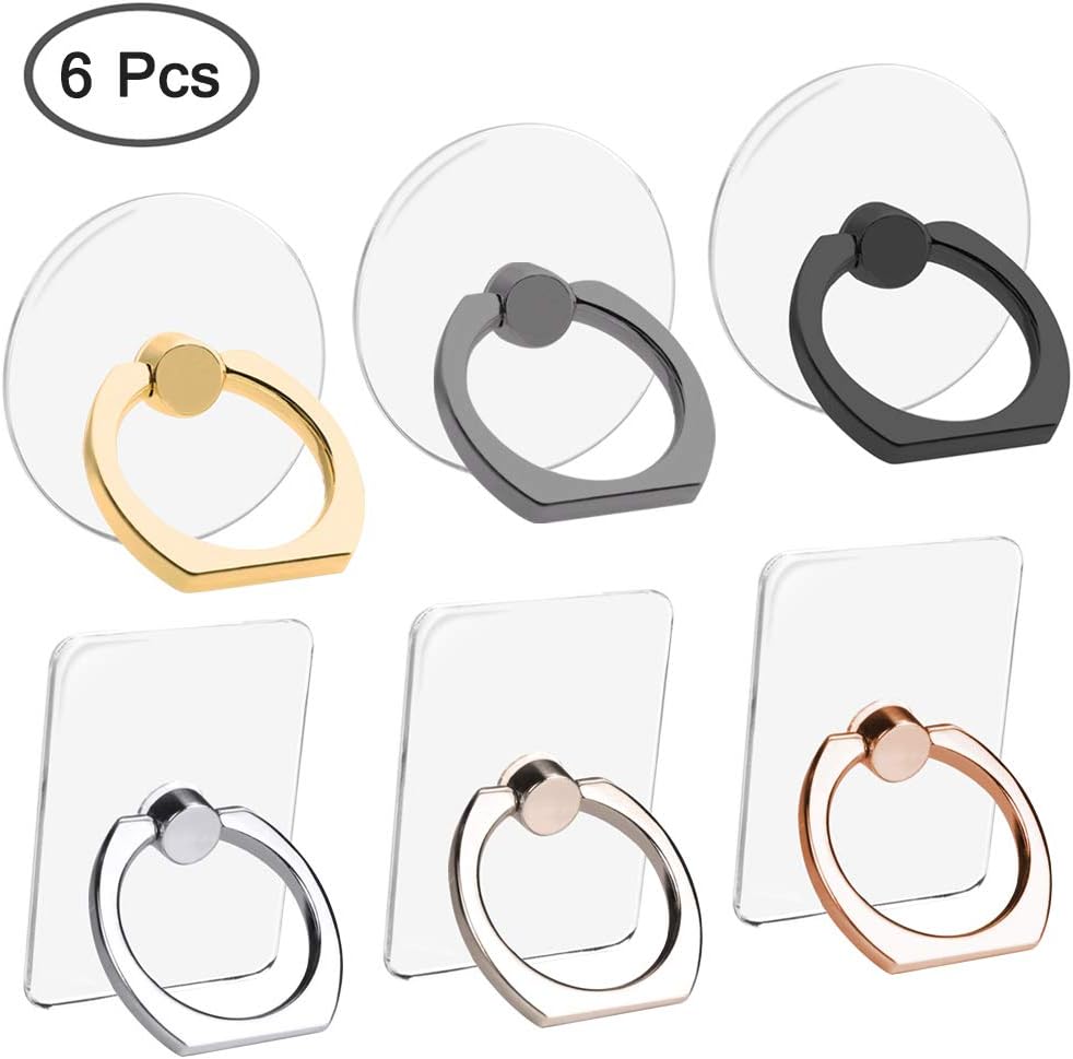 AIFUDA 6pcs Transparent Cell Phone Ring Holder, 360 Degree Rotation Finger Ring Grip Kickstand Compatible for Various Mobile Phones Smartphones, 3 Square & 3 Round Shape