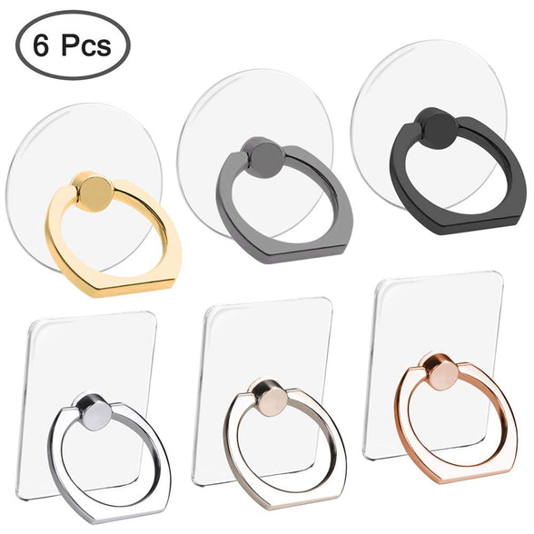 AIFUDA 6pcs Transparent Cell Phone Ring Holder, 360 Degree Rotation Finger Ring Grip Kickstand Compatible for Various Mobile Phones Smartphones, 3 Square & 3 Round Shape