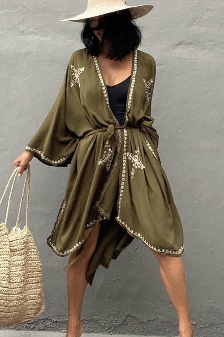 YouKD Summer Floral Loose Caftan Boho Beach Bikini Cover Up Dress Plus Size Robe for Women