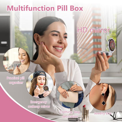 ACWOO Pill Box, Decorative Metal Pill Box with 3 Compartments, Portable Travel Pill Box, Daily Pocket, Weekly Pill Box, For Medicines and Vitamins