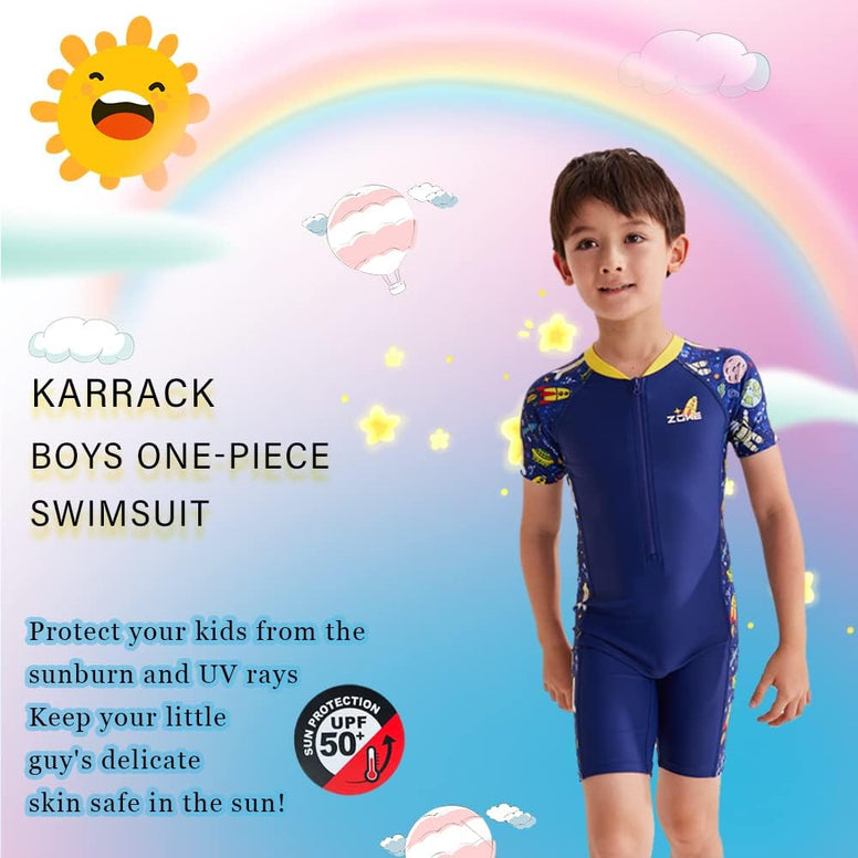 karrack Girls Long Sleeved One Piece Rash Guard Swimsuit Kid Water Sport Short Swimsuit UPF 50+ Sun Protection Bathing Suits