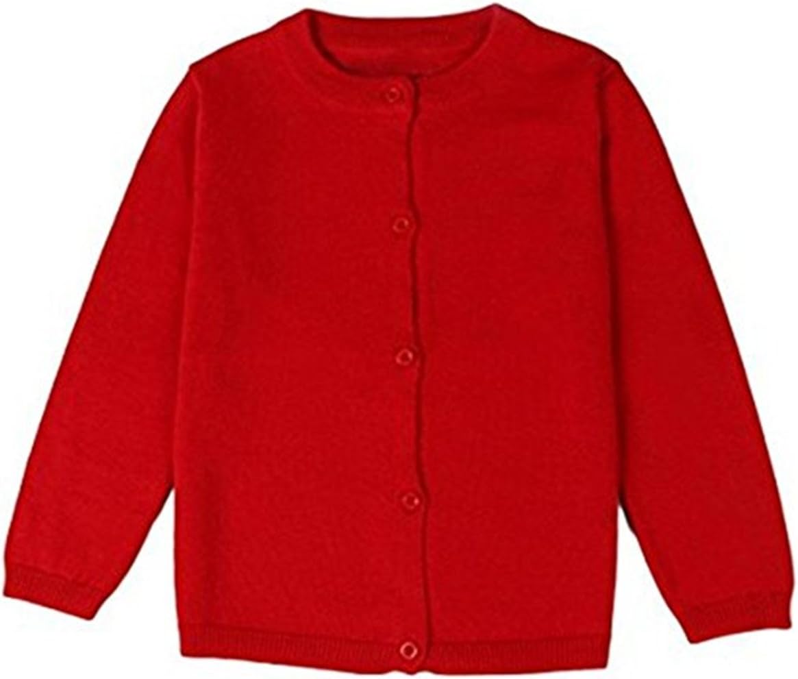 JELEUON Little Girls Cute Crew Neck Long Sleeve Button-Down Solid Cotton Fine Knit Cardigan Sweaters