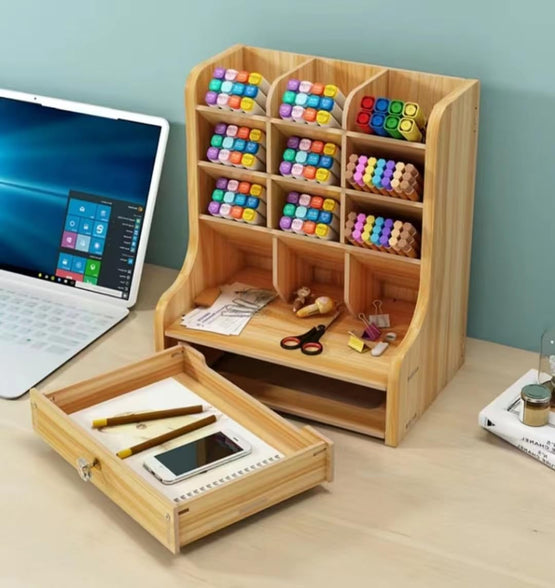 Office Desk Organizer Accessory Station Desktop Stationary Station Paper Filer Tray Organization Office Desk File Rack Home Office Supply Storage Rack All in One Office Desk Station (Large cherry)