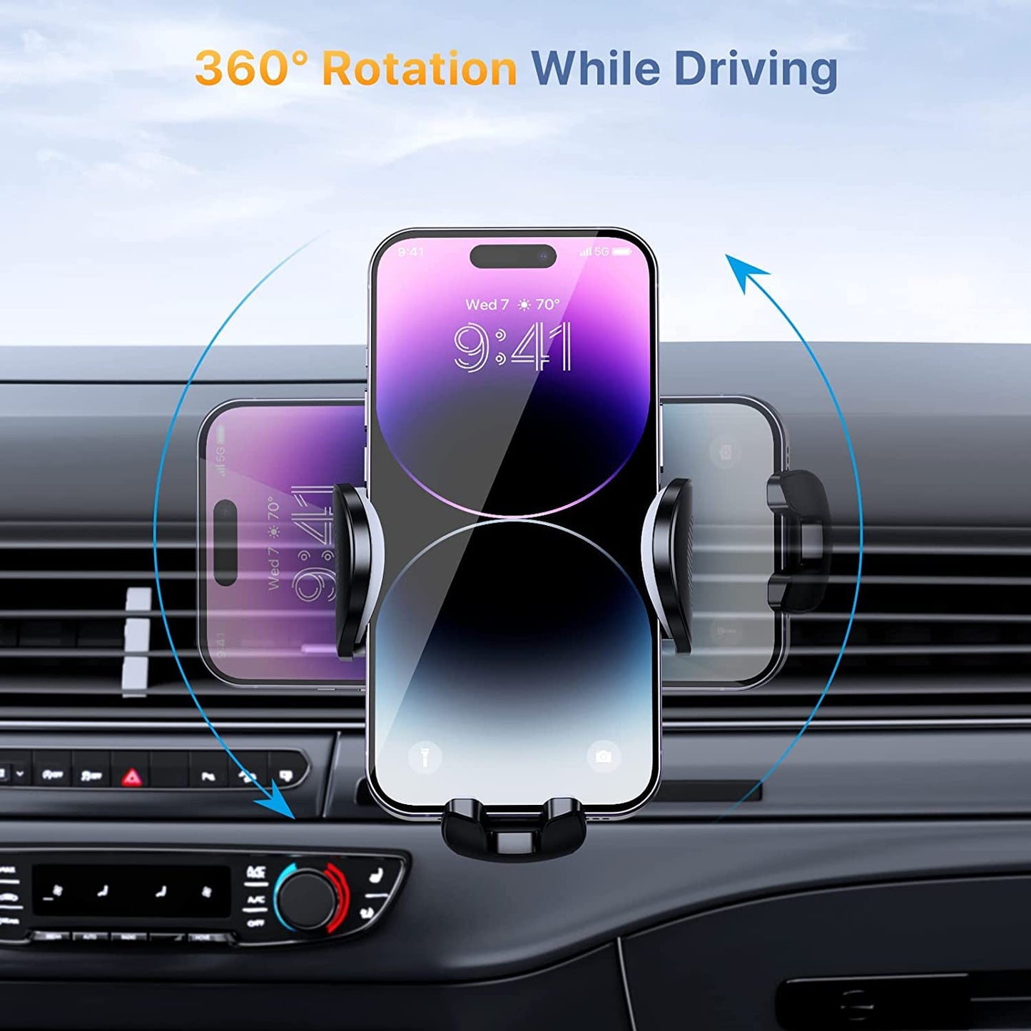 Car Phone Holder Mount [Military-Grade Suction & Stable Hook] Phone Mount for Car Windshield Dashboard Air Vent Universal Hands-Free Automobile Mounts Cell Phone Holder Fit for iPhone Smartphones