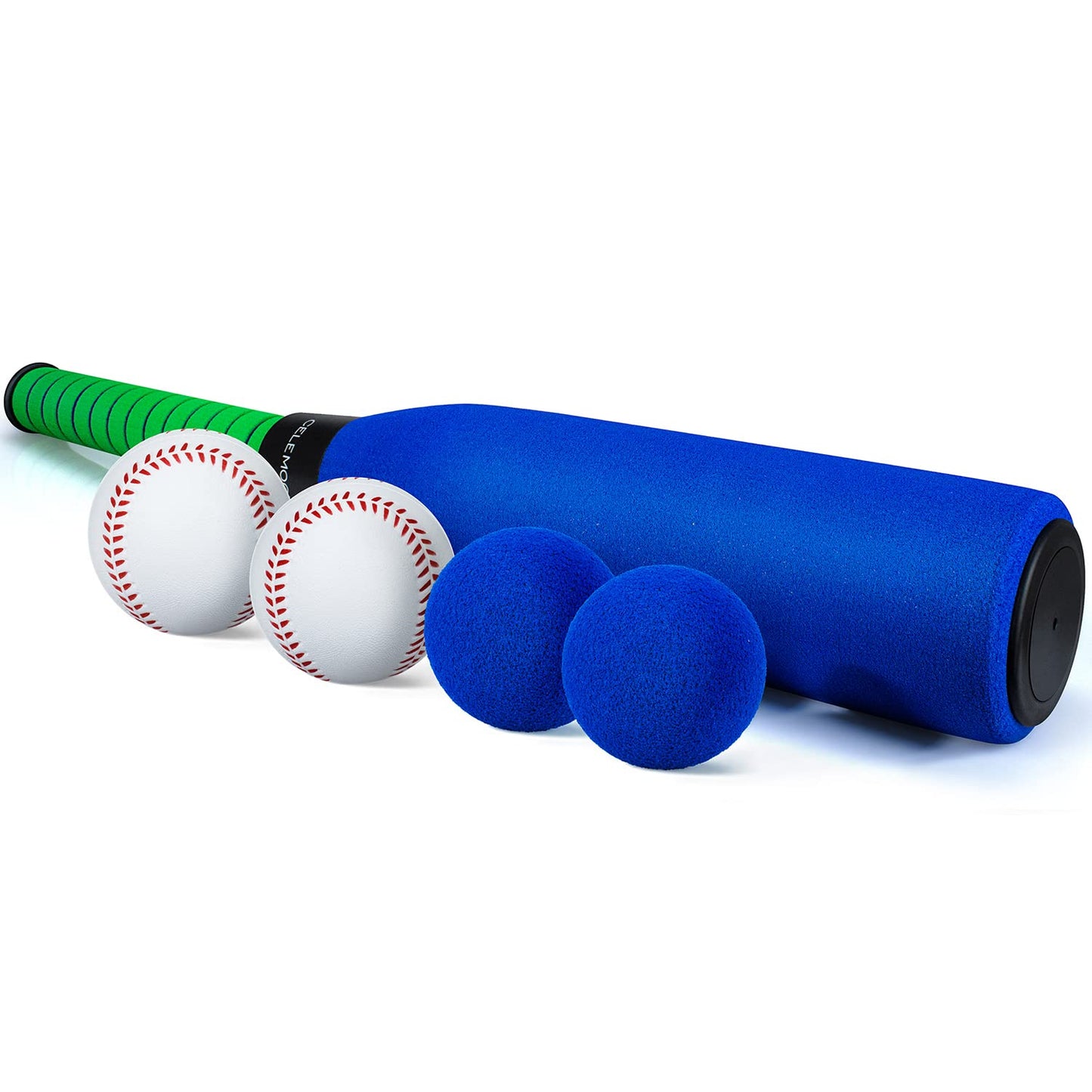 (Blue) - CELEMOON Kids Soft Foam Mini T-Ball/Standard Sized Baseball Set Toy + Different Coloured Balls + Carry/Organise Bag Kids Over 1 Years Old