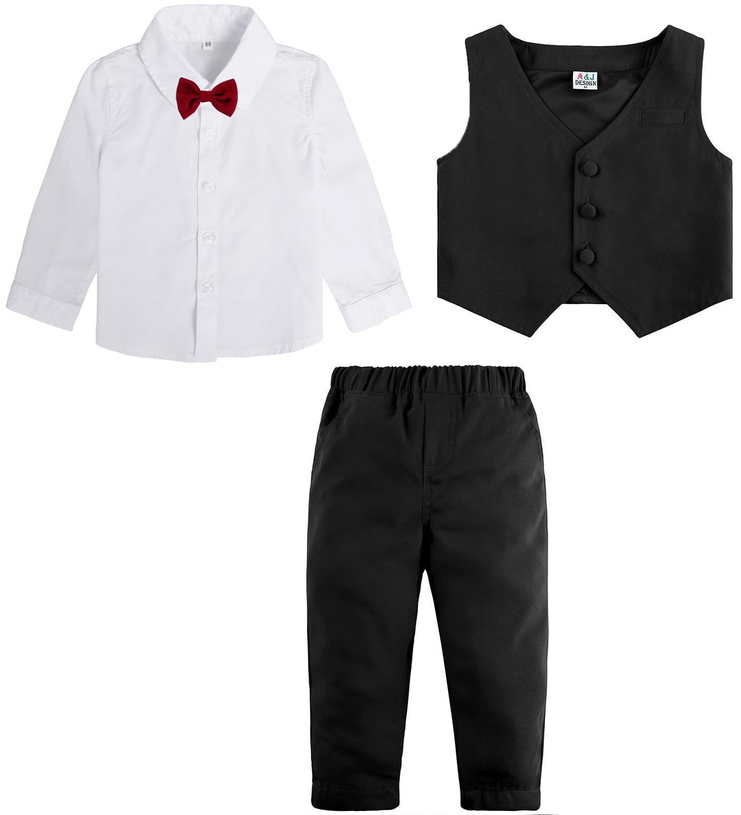 A&J DESIGN Baby Toddler Boys Gentleman Suit Set, 3pcs Outfits Shirts & Vest & Pants 4-5y
