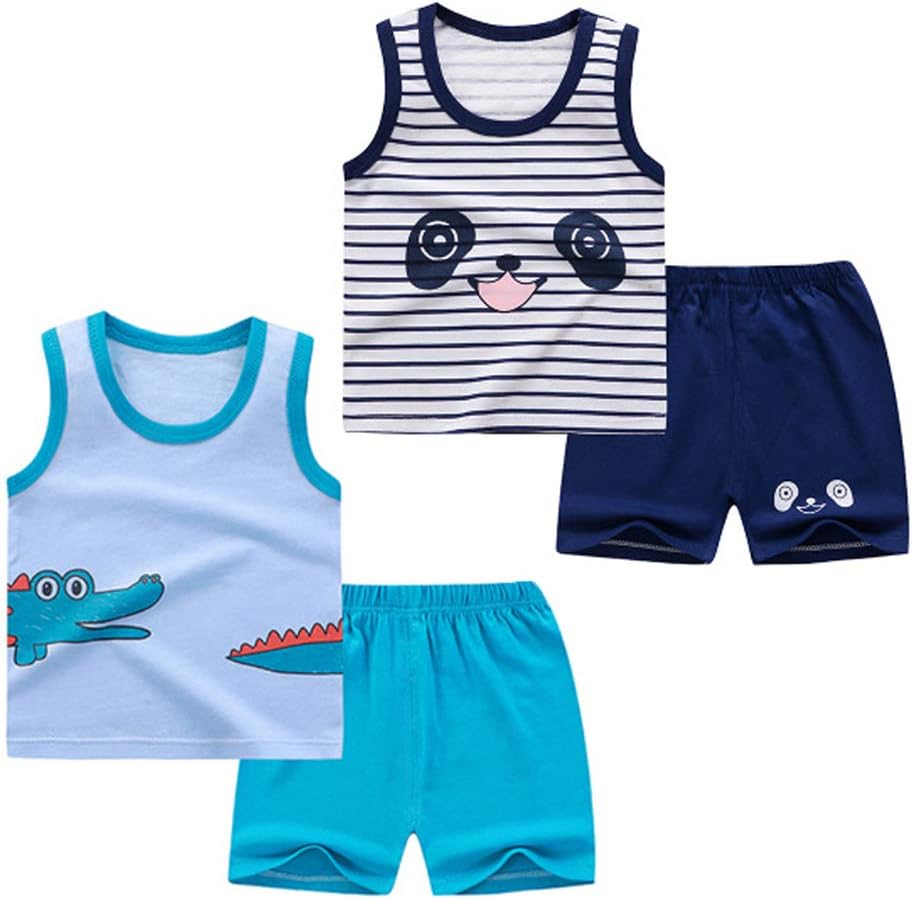 NautySaurs Toddler Boys 4 PCS Tank Top and Shorts Set Cotton Sleeveless Shirts and Shorts Summer Outfits  18-24 Months